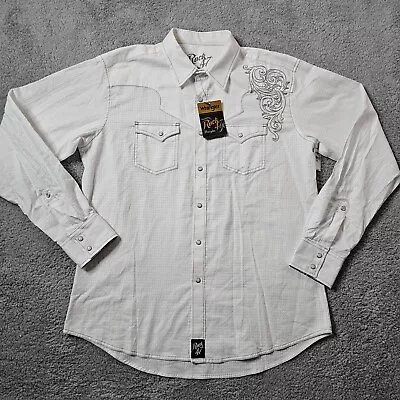 Wrangler Rock 47 Shirt Mens XL White Pearl Snap Collar Long Sleeve Cotton • $18.80