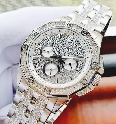 Bulova Octava Crystal Six Hand Silver White Dial Dress Men's Watch 96C134 • $309.99