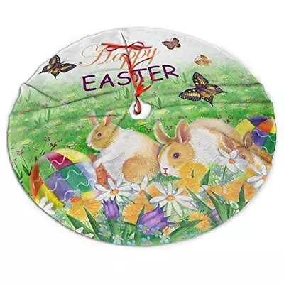 Christmas Tree Skirt Easter Holiday Easter Rabbit Bunny Eggs Spring Flower Xm... • $18