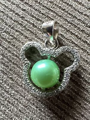 Disney Mickey Mouse 925 Sterling Silver Cubic Zirconia Green Pearl Pendant • $19.99