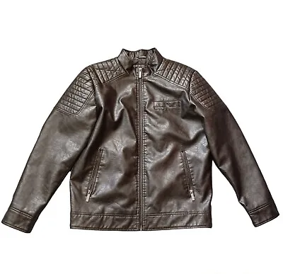 Members Only Mens Jacket Medium Brown Faux Leather Textured Motorcycle Biker  • $35.99
