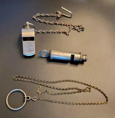 2 Vintage Military & Police Whistles With Chains • $45