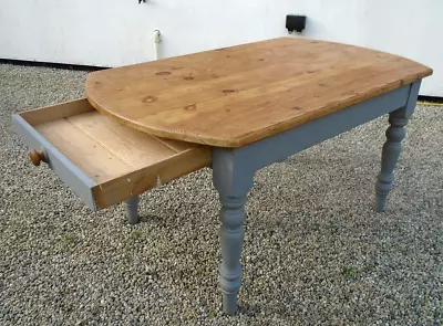 5' X 3' Vintage Pine Top Painted Base Single Drawer Country Kitchen Dining Table • £125