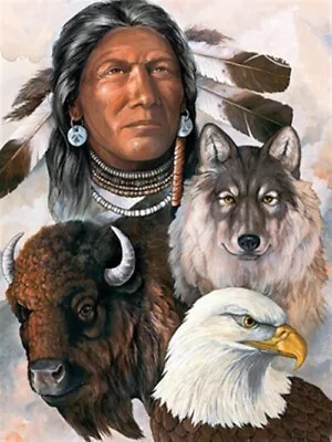 5D Diamond Painting Kit Full Round Drill Indian Buffalo Wolf Eagle 20X30 CM Art • $17.95