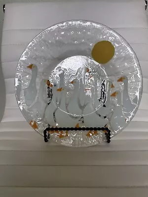 Vintage Fused Art Glass Plate Geese Sun. Signed Htf • $40