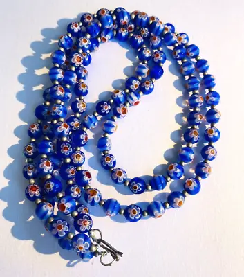 Double Strand Lovely BLUE Millefiori Glass Beads Fashion Costume Jewellery • £33.96