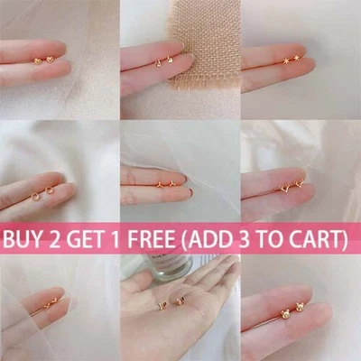 $6.99 • Buy Small Earrings Sleeper Ring Earrings Body Stud Round Pair Silver Women Jewellery