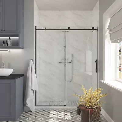 CASAINC 60 X76  Shower Door Frameless Single Sliding Glass Panel Matte Black • $782.59