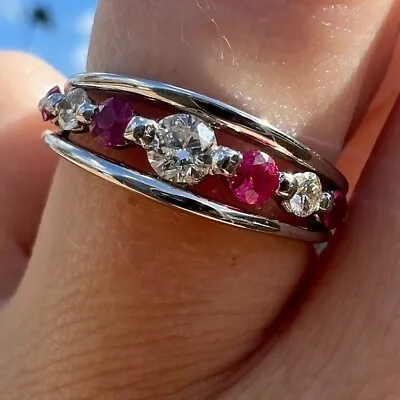 Vintage Solid Platinum Genuine VS1 Diamonds/Ruby Ring! High End • $640