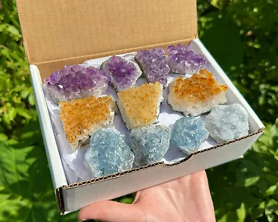 Bulk Celestite Citrine & Amethyst Crystal Clusters: 9-12 Piece Box Lot • $44.95