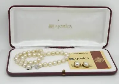 Gorgeous Majorica 10mm White Pearls 15 Necklace Clip On Earrings W./Case Vintage • $185