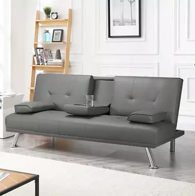 Futon Sleeper Sofa Bed Modern Recliner Theater Couch Convertible Gray Leather • $219.99