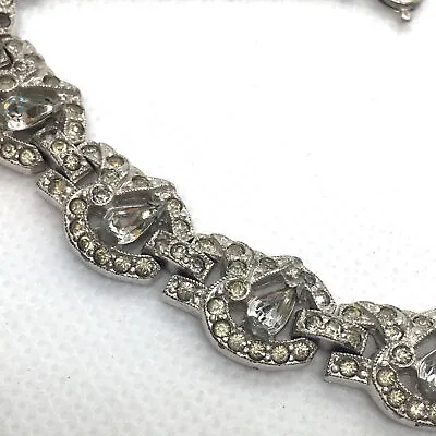 Vintage Art Deco Look Clear Rhinestone Link Bracelet! • $17