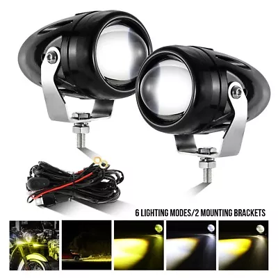 Motorcycle LED Headlight Driving Fog Light Lamps White & Amber Strobe For Harley • $84.99