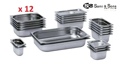 12 XStainless Steel Gastronorm Pan Gastro Container Tray Bain Marie Food Pot Lid • £51.99