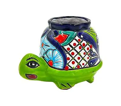 Mexican Talavera Corona Turtle Planter Pot Hand Painted - Lime Green Body • $52.49