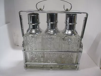 MCM Tantalus Liquor Bottle Caddy Glass & Chrome Pump Dispenser Decanters Tags • $169.38