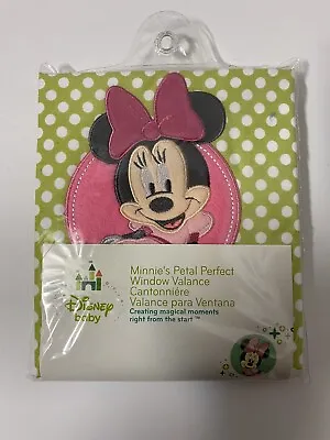 Disney Baby Minnie’s Petal Perfect Window Valance Curtain Green & Pink Polka Dot • £12.52