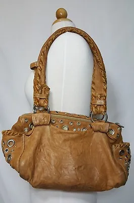 $39.99 • Buy Treesje Distressed Brown Leather With Grommet Crystals Detail Shoulder Bag Purse