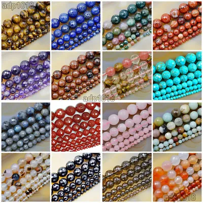 Natural Gemstones Faceted Round Spacer Loose Beads 15.5'' 4mm 6mm 8mm 10mm 12mm • $5.99