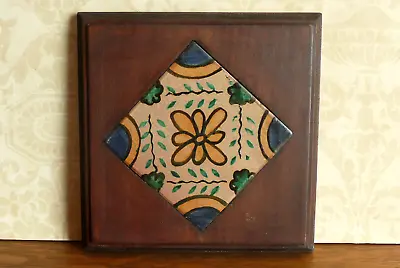 Vintage Hand Painted Arts & Crafts Mission Style Tile Trivet In A Wooden Frame • $14