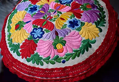 Vtg Beautiful Hungarian  MATYO Hand Embroidered Round Pillow • $110