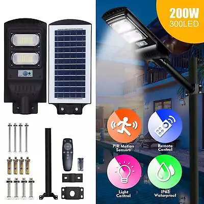 200W Solar Street Light Outdoor Dusk To Dawn LED Security Sensor Light Full Set • $45.99