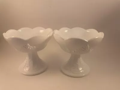 Vintage Westmoreland Milk Glass Stemmed Scalloped Candle Holder 4” Tall Set Of 2 • $10