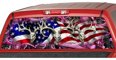 $47.20 • Buy AMERICAN FLAG BUCK SKULL IN PINK Rear Window Graphic Decal Tint Suv Camouflage