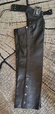 Event Biker Size M Black Real Premium Leather Motorcycle Chaps  • $59.99