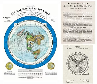 1892 Flat Earth Map - Alexander Gleason Gleason's New Standard Map Of The World • $13.95