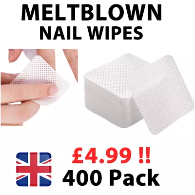 400 Meltblown Nail Wipe Art Gel Acrylic Polish Remover Cotton Lint Free Nails Uk • £4.99