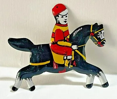 Vintage Cracker Jack Toy Tin Metal Litho Jockey Horse Rider Black 1940s • $7.49