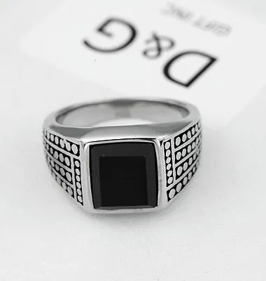 DG Men's.Stainless Steel Black Onyx Design Ring 7 8 -13*High Polish*BOX • $14.99