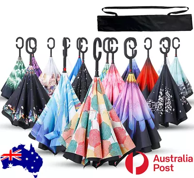 Windproof Upside Down Umbrella Reverse Double Layer FREE BAG Inside-Out C-Handle • $15.40