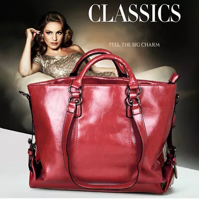 Vintage Women Large PU Soft Hobo Leather Tote Handbag Shoulder Shopper Satchel • $19.28