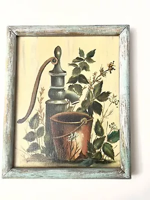 Framed Print On Canvas Of Vintage Water Pump Bucket Leafy Foliage 9” X 11” • $18