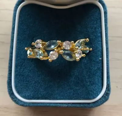 The Jewellery Channel 9ct Gold Plated 925 Silver Cz And Blue Topaz Ring Size Q • £14.99