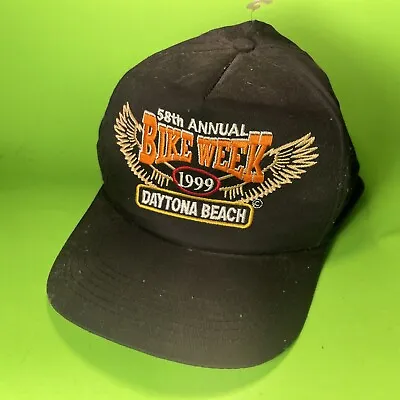 Vintage 1999 Daytona 58th Annual Bike Week Snapback Trucker Hat Black • $15.99