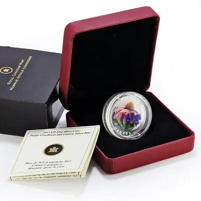 Canada 20 Dollars Coneflower Blue Butterfly Flora Fauna Colored Silver Coin 2013 • $129.77