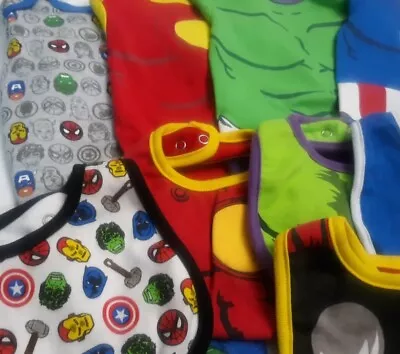 Marvel Long Sleeve Onsies 12 Months Matching Bibs 5 Sets 11 Pieces • $9.60