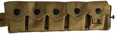 WWII U.S. Army M1923 M1 Garand Rifle Cartridge 10 Pocket Canvas Belt Khaki • $38.94