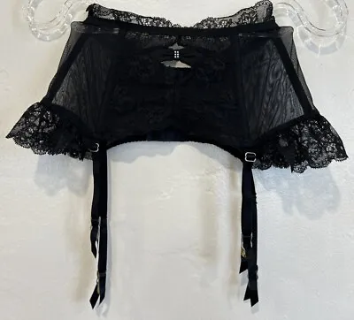 Victoria's Secret Garter Belt Lingerie Womens S Black Floral Lace Satin Sexy • $14