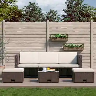 $759.99 • Buy 4 Piece Garden Lounge Set With Cushions Poly Rattan Brown VidaXL