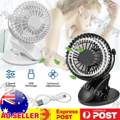 $12.57 • Buy Portable 360° Mini Fan Travel Rechargeable USB Clip On Desk Fan Pram Cot Car AUS