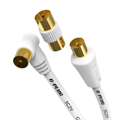£2.99 • Buy Coaxial TV Aerial Cable Right Angled Lead, Male To Male With Female Adapter