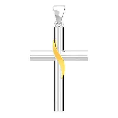 Men's Domed 925 Sterling Silver With 14k Yellow Gold Methodist Cross Pendant • $65.99