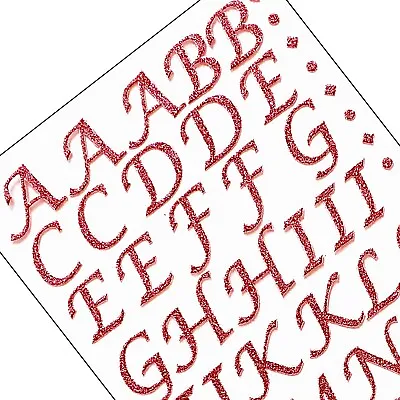 RED GLITTER LETTER STICKERS Self Adhesive Craft Birthday Card Making Pack A-Z • £2.78