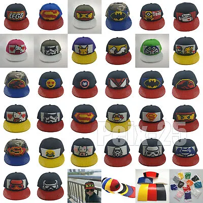 Superheroes Building Bricks Baseball Cap Blocks Hat Snapback Cap Kids/Adult • £12.66