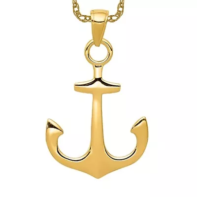 14K Yellow Gold Anchor Necklace Nautical Charm Pendant Chain 24 Inch • $559